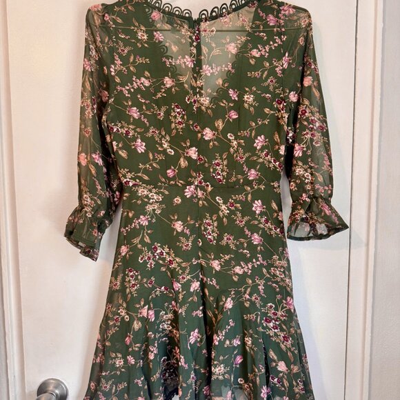 Hello Molly Green Floral Lace Trim Mini Dress – Size S - Picture 6 of 6
